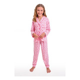 Pijama Infantil Americano Longo Menina Inverno Malha Botões