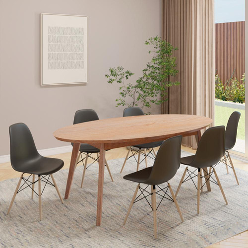 Mesa De Jantar Oval Vértice 190cm Natural + 6 Cadeira Eiffel