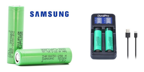 Cargador + 2 Pilas Samsung 18650 3.7v 2500 Mah 20a- Fact A/b