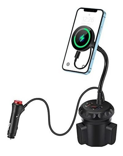 Piosoo Cup Holder Phone Mount, 15w Mag-safe Wireless Car Cha