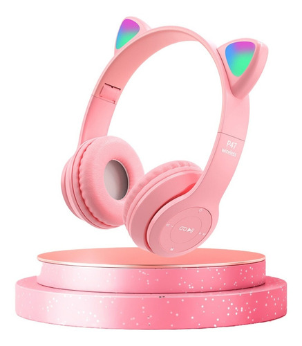  Kapbom Headset Fone De Ouvido Bluetooth Led Orelha Gato Headphone Cor Rosa