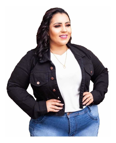 Jaqueta Cropped Jeans Plus  Size Modinha G1 G2 G3