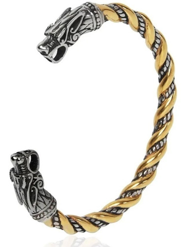 Pulseira Bracelete Viking Lobo Fenrir Tribal Aço Inoxidável