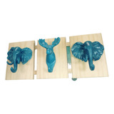 Cabideiro Triplo Busto De Elefantes E Alce