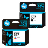 Kit Cartucho Hp 667 Preto E 667 Colorido Original Tinta 