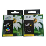 Pack 2 Tintas 667 Xl Logic Negro Y Color Alto Rendimiento