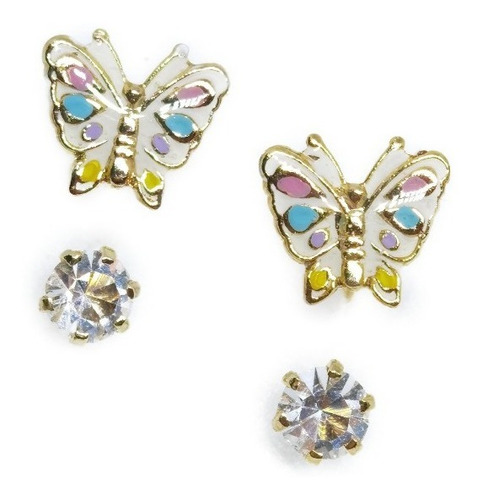 Aretes De Mariposa Telefono Y Zirconia De Oro Laminado