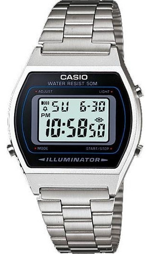 Reloj Casio Hombre B-640wd-1a Vintage Hombre Mujer Color De La Malla Plateado Color Del Bisel Negro Color Del Fondo Gris