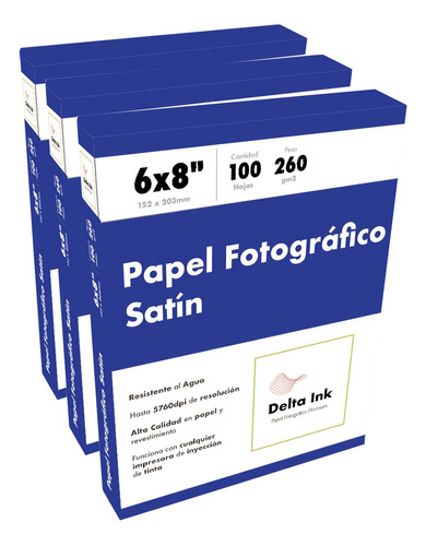 Papel Fotográfico Satin 300 Hojas 6x8 (3 Pack) Delta Ink