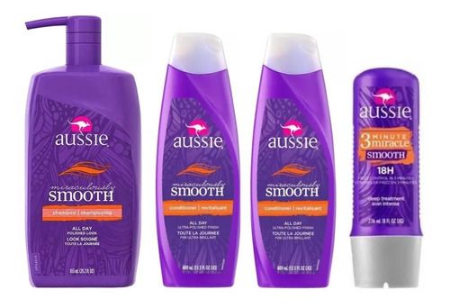 Kit Aussie/shampoo/condicionador Smooth 865ml + Mascara