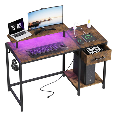 47 Inch Rustic Computer Desk With Drawers & Storage Gaming D