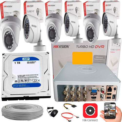 Cctv Hikvision Kit Dvr 8 Ch + 6 Cám+ Disco Duro 1tb+accesori