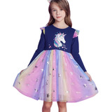 Vestido De Unicornio Blusa Azul De Algodón Y Tutu Multicolor