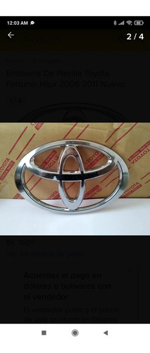 Emblema De Parrilla Toyota Fortuner,hilux 2006 2011 Nuevo Foto 4