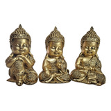 Trio Buda Hindu Bebê Baby Tibetano Meditando Orando Dourado