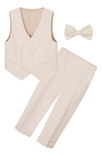 Conjunto De 3 Piezas De Traje Con Chaleco Un Solo Pecho Niño