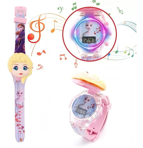 Reloj Frozen Luminoso Musical Infantil Princesas Elsa Disney