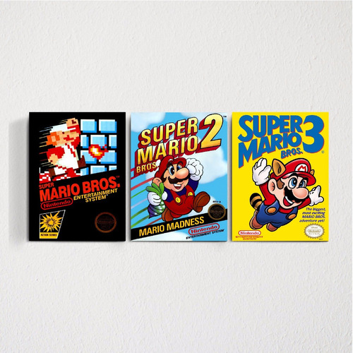 Cuadros Tripticos Lienzo Super Mario Bros Nes Family Game +