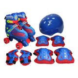 Patins Infantil Com Kit Proteção Azul Tam 34-37