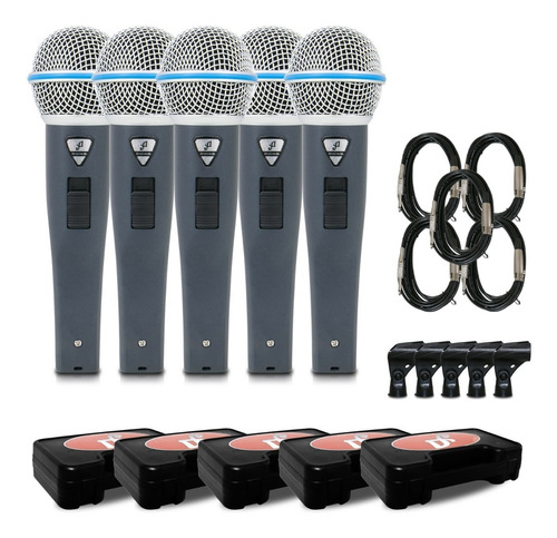 5 Microfones Arcano Dinâmico Rhodon-8b Xlr-p10 Maletinha