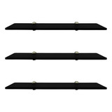 3 Repisas Cristal Negro Templado 60x20 Baño Minimalista