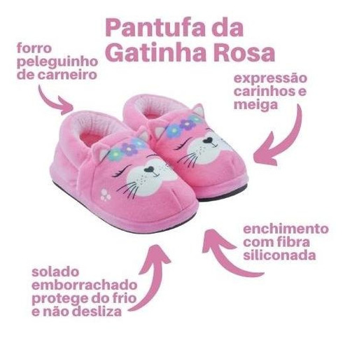 Pantufa Infantil Gatinha Rosa 2d Pantufa Menina Bixo Ferpa