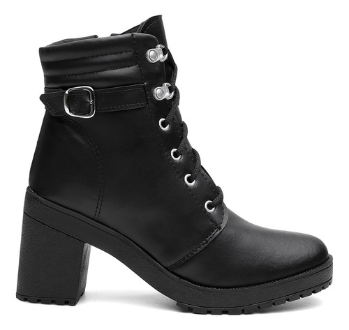 Bota Coturno Feminino Salto Alto Grosso Fivela Tendência 