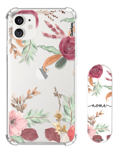 Kit Capa Personalizada + Suporte Celular Nome Flores 1