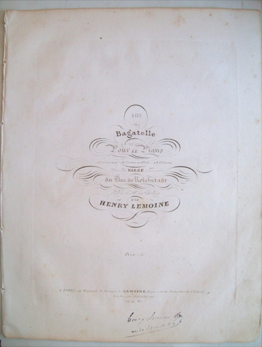 Partitura Antigua C 1820 Piano Bagatelle Par Henry Lemoine