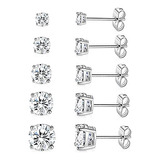 Set 5 Pares Aretes Mdfun Graduados Oro 18k Cz Mujer