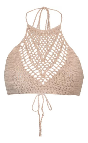 Top Bikini Halter De Playa Con Cordones, Crochet A Ganchillo