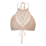 Top Bikini Halter De Playa Con Cordones, Crochet A Ganchillo