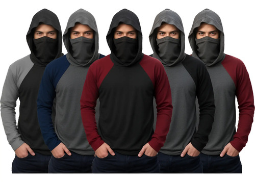 Playera Manga Larga Con Gorro Hombre 5 Pzs Manga Con Envio