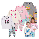 Kit 4 Pijama Infantil Manga Longa Roupa Menina Algodão