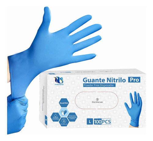 Guantes Peluqueria Aseo Nitrilo Desechables 100 Pcs Color Azul Talla L