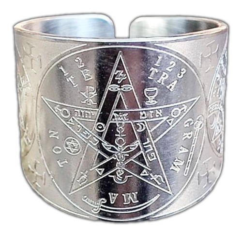 Anillo Tetragramaton Grabado En Acero Quirúrgico Pentagrama