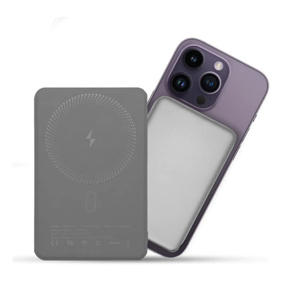 Power Bank Pila Batería Portatil Kimhi 5000mah Carga Inalambrica Magnetica 15w Carga Rapida Puerto Usb-c Pd20w Ultra Delgado Cargador Para Celular Banco De Energia Con Indicador Led Color Plateado | Meses sin interés