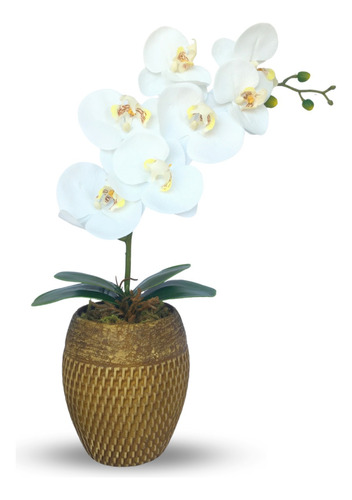 Arranjo Orquídea Toque Aparência Real Silicone Vaso Rattan 