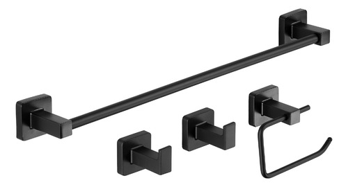 Juego De Accesorios Para Baño Kit 4 Piezas Cube Negro Piazza