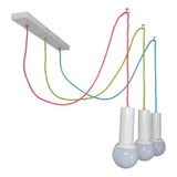 Lampara Colgante Tubo Globo Blanco 3 Luces Cable Textil Ilum