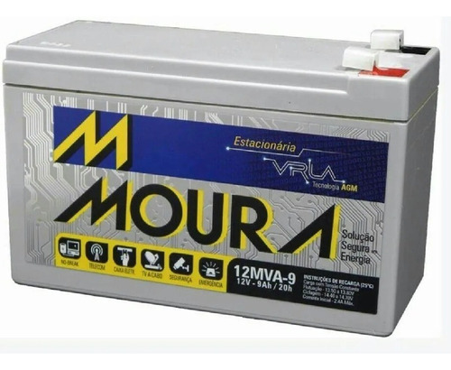 Bateria 12v 9a Cerca Alarme Nobreak Multi-utilidades Moura 