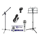 Kit Microfone Mdc201+ Cabo+ Pedestal+ Cachimbo+ Estante Part