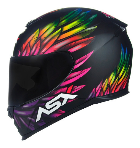 Capacete Asx Eagle Vibes Preto Fosco Penas Coloridas Tamanho Do Capacete 60-l