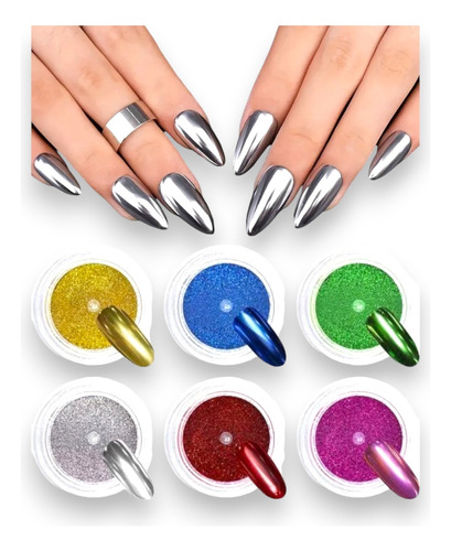 Efecto Espejo Compacto Plata Polvo Uñas Cromo Fcnailsinsumos