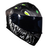 Casco Kov Thunder Toxic Negro Mate Luminicente Para Moto Tamaño Del Casco M (57-58cm)