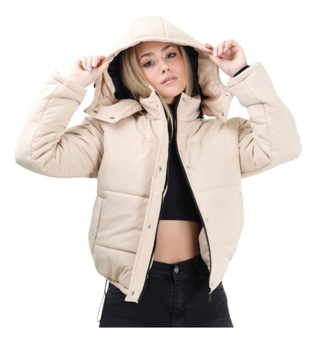 Campera Mujer Puffer Inflable Beige