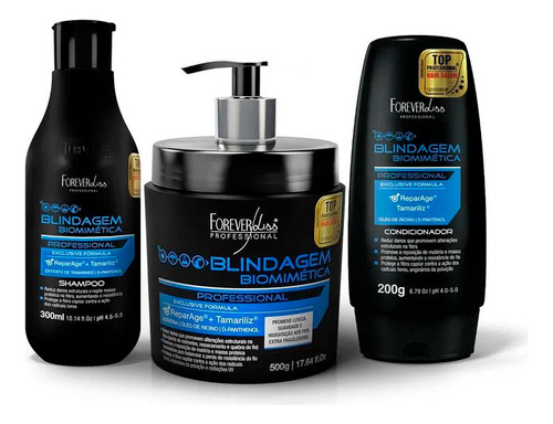 Kit Shampoo, Cond. E Máscara Blindagem Capilar Forever Liss