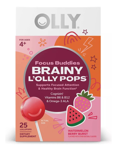Olly Brainy L'olly Pops Vitaminas Para Concentracion 25 Pzas