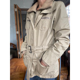 Chaqueta Larga Tipo Exploradora Beige Claro Cinturón Ajustable Con Cierre Y Botones Tb