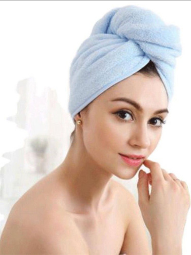 Toalla Gorro Turbante Cabello Antifrizz Celeste